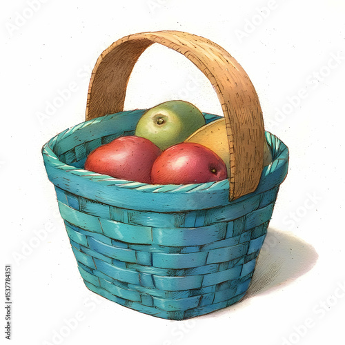 Colorful basket of fruits, still life, appetizing, healthy, isolated