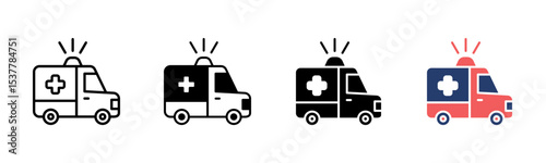 Ambulance Van icon sheet multiple style collection