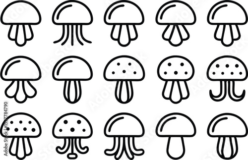 High resolution jellyfish icon set ocean and sea creatures isolated on transparent background
