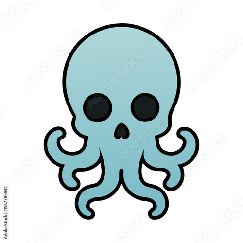Skull with octopus vector art illustration