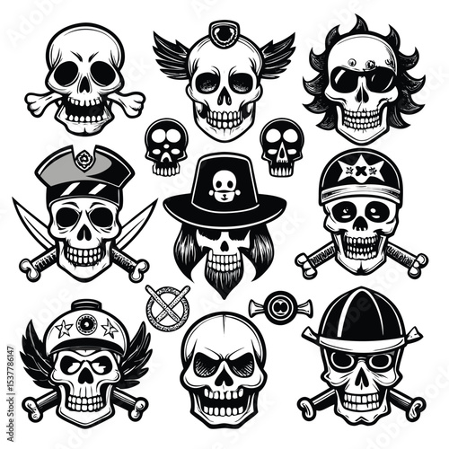 Set of Vintage Skull Designs