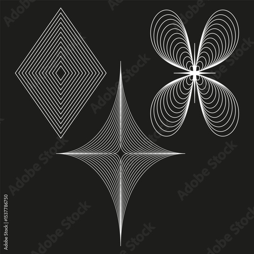 Wireframe twist figure. Diamond mesh pattern. Vector contrast design. Rotational symmetry object.