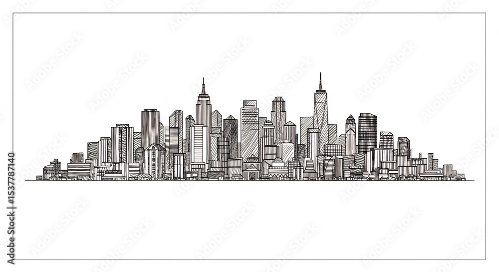 Fototapeta premium City skyline drawing illustration