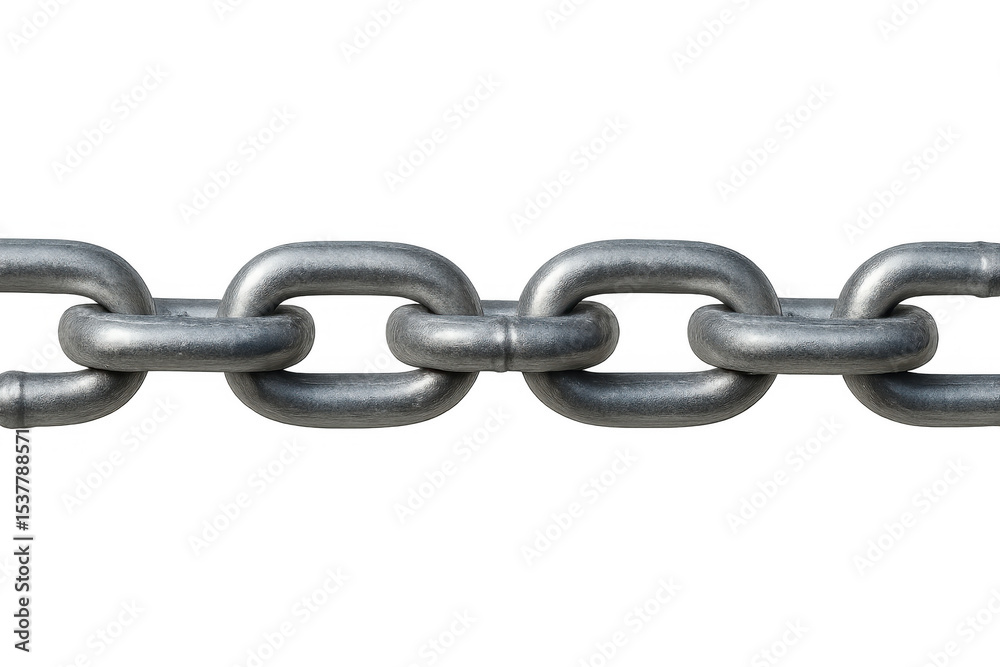 Fototapeta premium Metallic chain displaying interlocking links, symbolizing strength, connectivity, industrial resilience against transparent backdrop