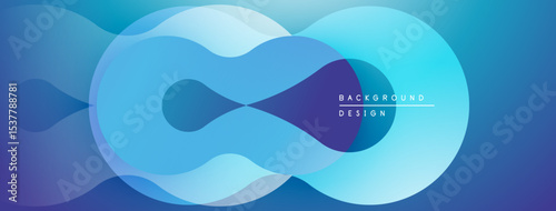 Abstract blue shapes overlap, creating infinity symbol. Gradient hues suggest depth, modern design aesthetic. Minimalist composition.