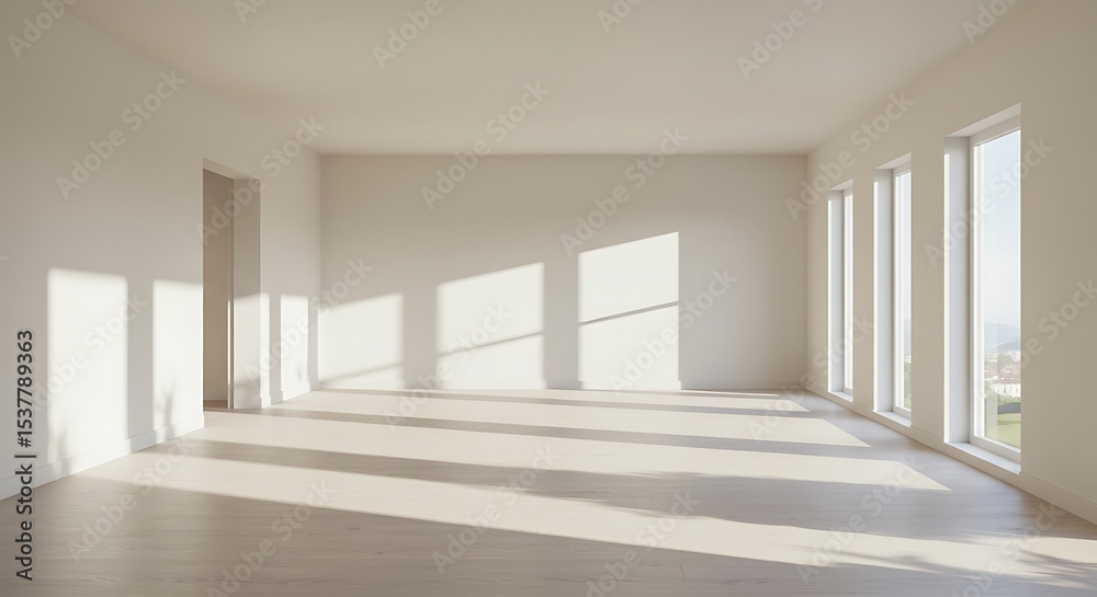 Fototapeta premium empty interior room shadow wall space background mock up architecture sunlight. empty home modern window light