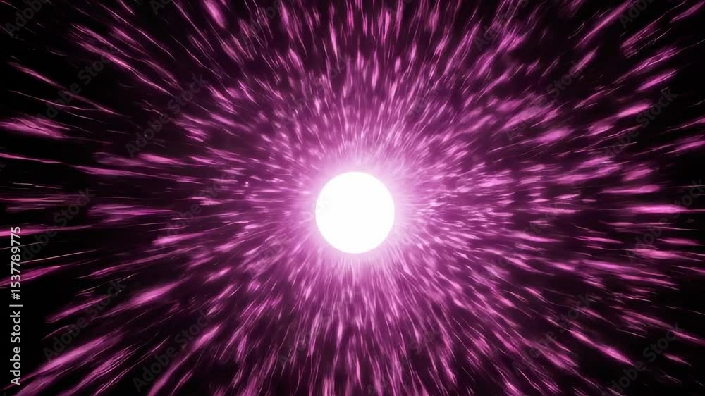 Abstract Purple Light Bursting from Center Against a Black Background in Animation Abstract Purple Light Bursting from Center Against a Black Background in Animation
