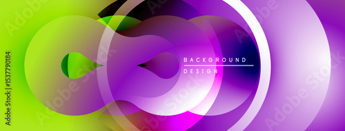 Abstract fluid shapes, vibrant colors blend. Modern design, smooth gradients create dynamic visual effect. Background features circular elements.