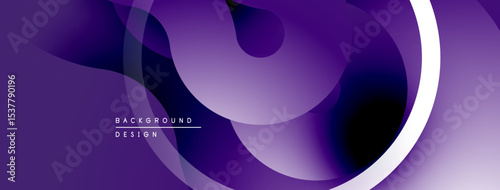 Abstract purple design features overlapping translucent shapes. Gradient hues create depth, modern aesthetic. Minimalist composition.