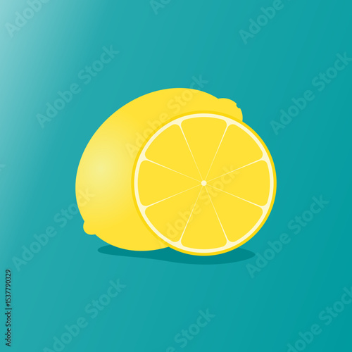 Illustration vector graphic of lemon slice on blue background.