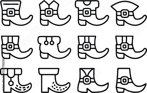 Leprechaun boot icon set for st patricks day celebration isolated on transparent background