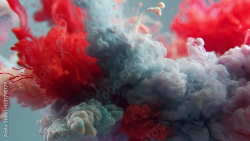 Abstract Red, White, and Blue Ink Swirls in Water