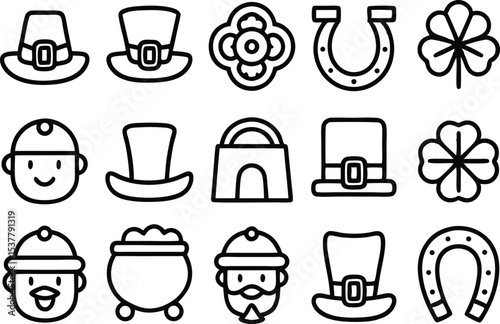 Leprechaun irish character icon set isolated on transparent background