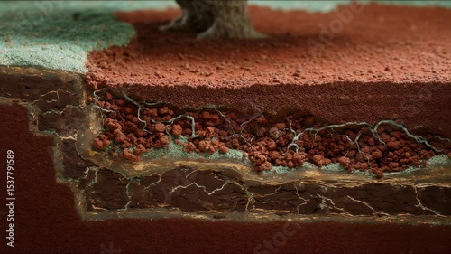 Cross-Section of Soil Revealing Root System and Soil Layers