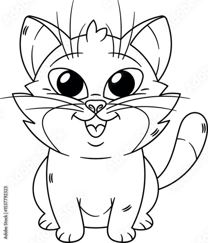 Funny fluffy cat pet black-and-white