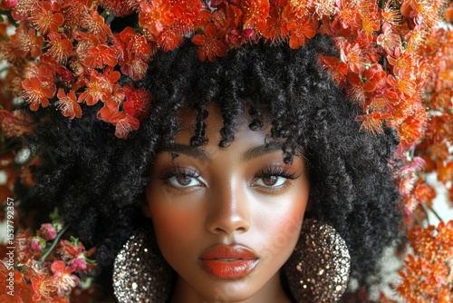Pretty brazilian young woman surrounded by cherry blossoms. Commercial ad campaign concept art. Spring mood, dark night and warm mystic light - complementary lighting.