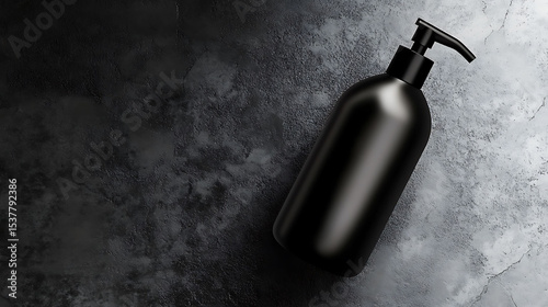 Bold black shampoo bottle mockup with sharp lighting and modern style