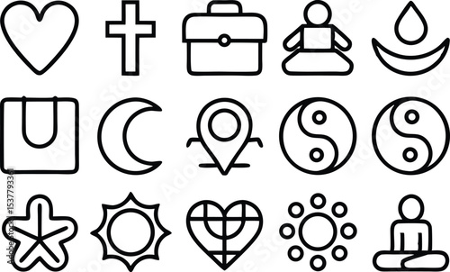 Outline icon set depicting life balance concepts isolated on transparent background