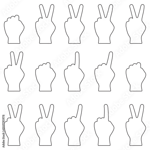 Black Hand Gesture Icons Vector Set – Peace Sign, Thumbs Up, Pointing, Fist, and Handshake Silhouettes