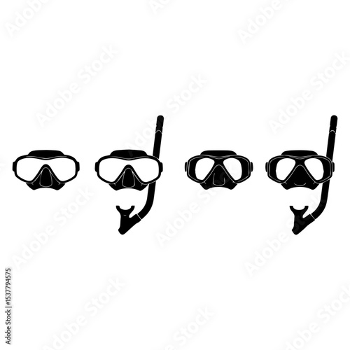 Minimalist Black Silhouette of a Snorkel Mask on White Background

