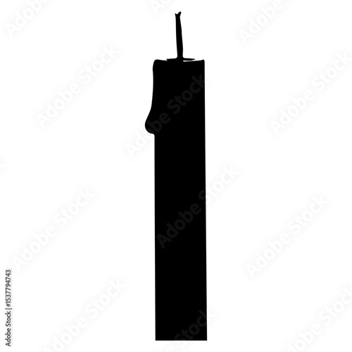 Minimalist Black Silhouette of a Burning Candle on White Background

