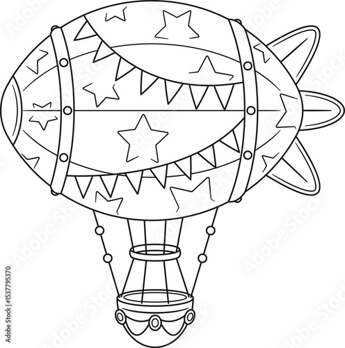 Decorated dirigible aircraft transport black-and-white