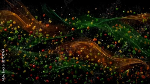 Abstract Spices and Herbs Swirling in Vibrant Colors