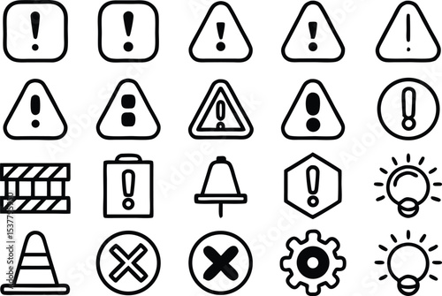 Manufacturing alert icons outline icon set isolated on transparent background