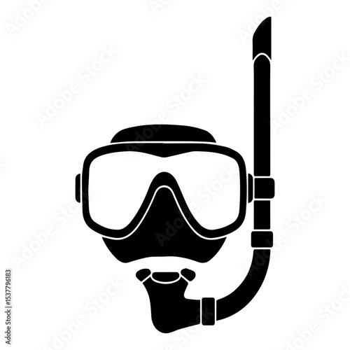 Minimalist Black Silhouette of a Snorkel Mask on White Background

