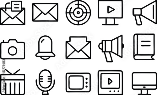 Mass marketing outline icon set isolated on transparent background