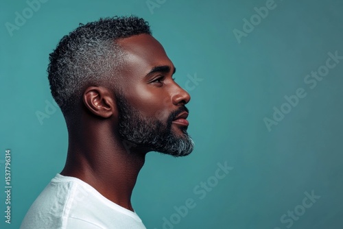 A handsome man in his 40s with a radiant smile. A smiling man in a professional portrait session. A joyful man with a trendy and modern hairstyle. A trendy man showcasing a fashionable hairstyl.