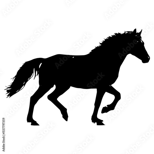 Minimalist Black Galloping Horse Silhouette on White Background

