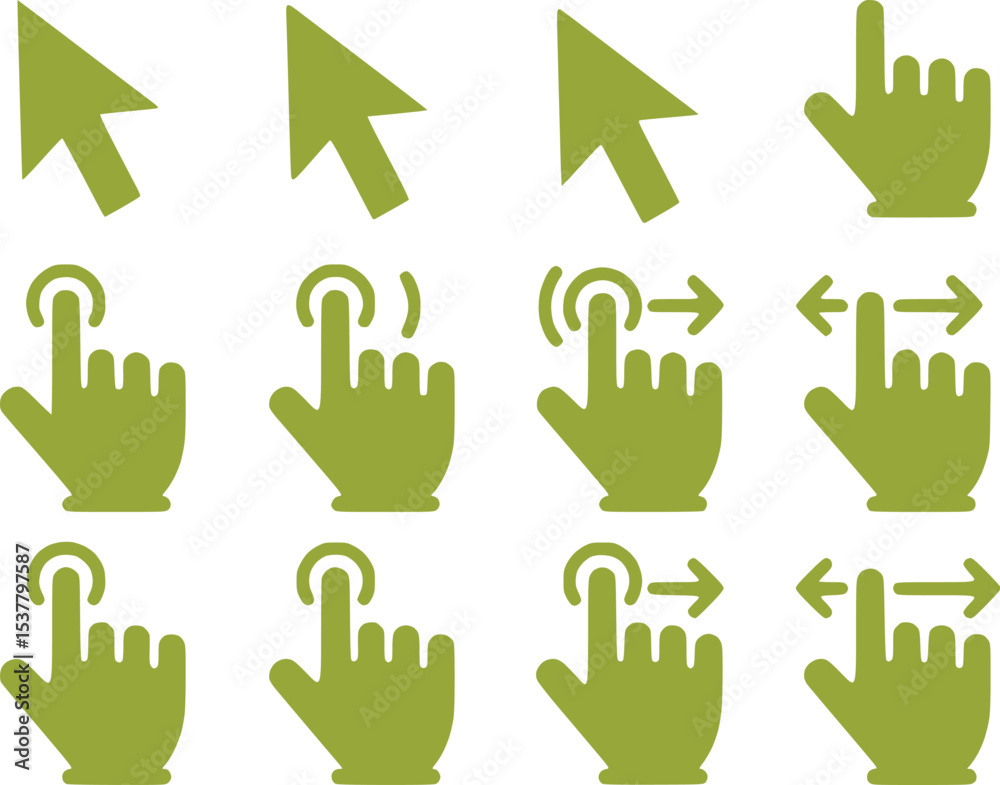 Fototapeta premium Touchscreen Gesture Icons Click Swipe Pinch Zoom Rotate Vector Set