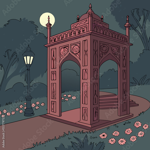 vector illustration of a mosque at night