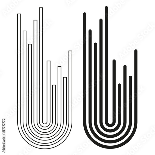 Vertical U shapes. Line contour pattern. Vector abstract structure. Black white graphic.