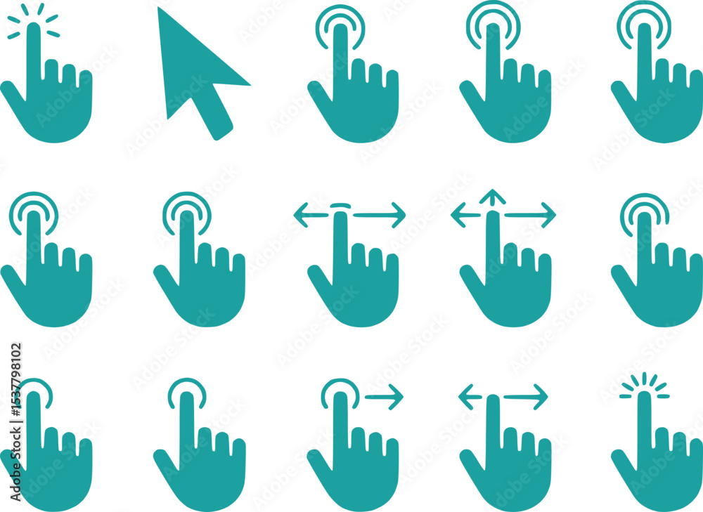 Fototapeta premium Touchscreen Gesture Icons Click Swipe Pinch Zoom Rotate Vector Set