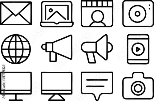Mass marketing outline icons set isolated on transparent background