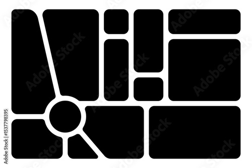 Abstract bento grid layout with geometric shapes. Y2K style background for UI, collage, web design. Modern, minimalist, high contrast shape composition for creative digital projects.