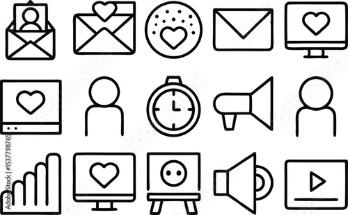 Mass marketing outline icons set for business promotion isolated on transparent background
