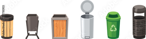 Garbage baskets, trash bins vector illustration