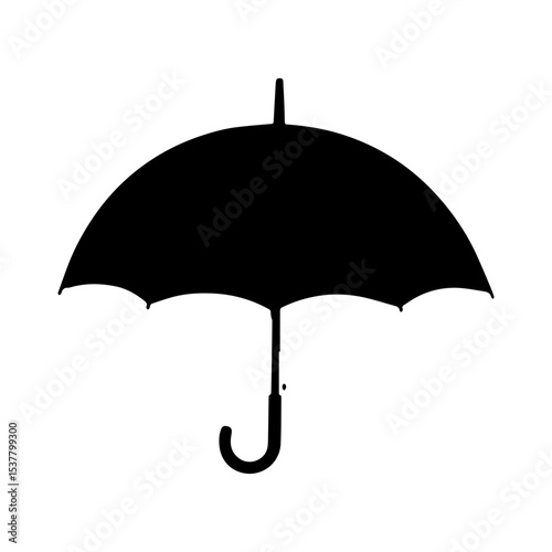 Minimalist Black Silhouette of an Open Umbrella on White Background

