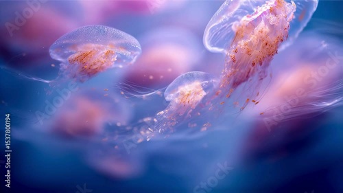 Enchanting Glow A Symphony of Jellyfish in Vibrant Underwater Hues