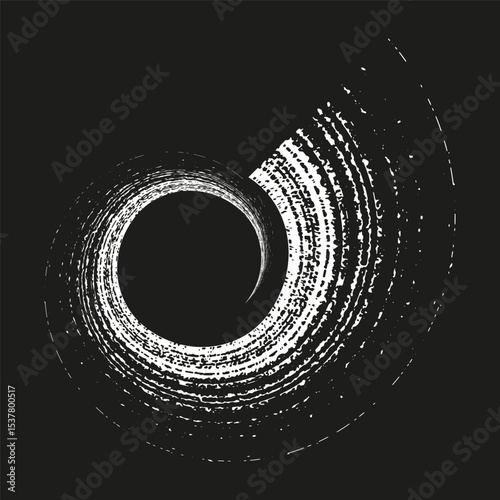 Black swirl vector. Abstract spiral form. Circular vortex shape. Twisted dynamic motion.
