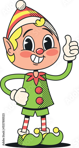 Smiling Christmas elf gesturing ok