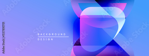 Abstract gradient background. Overlapping shapes create dynamic visual effect. Purple, blue hues dominate composition. Modern design element.