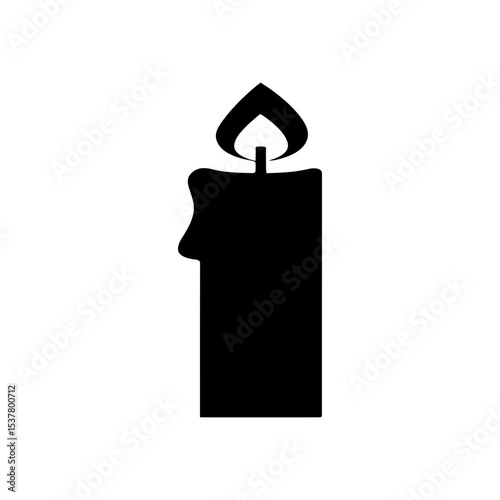 Minimalist Black Silhouette of a Burning Candle on White Background

