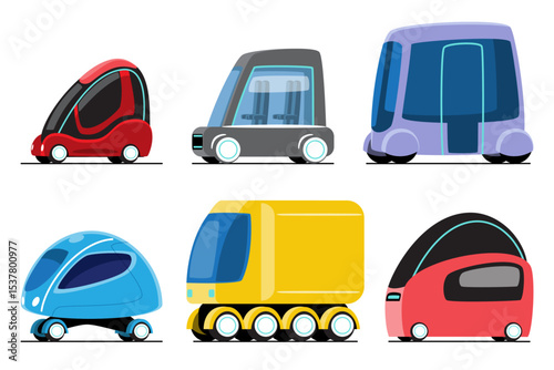 Futuristic car . Future sci-fi high technology vehicles cartoon illustration . Flat design . Isolate on white background . Set 1 of 3 . Vector .