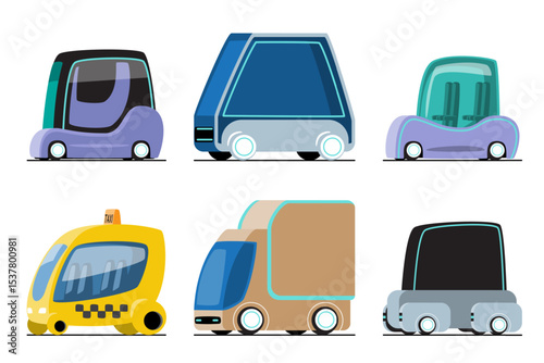 Futuristic car . Future sci-fi high technology vehicles cartoon illustration . Flat design . Isolate on white background . Set 3 of 3 . Vector .