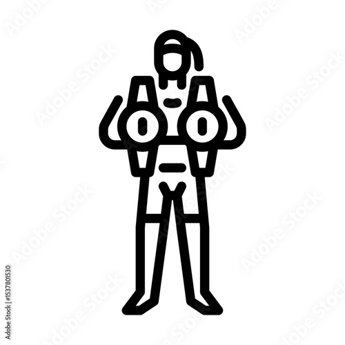 MMA women double champion outline icon. Mixed martial arts fighter black line illustration.
