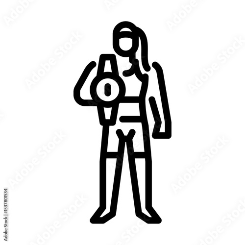 MMA women champion outline icon. Mixed martial arts fighter black line illustration.
